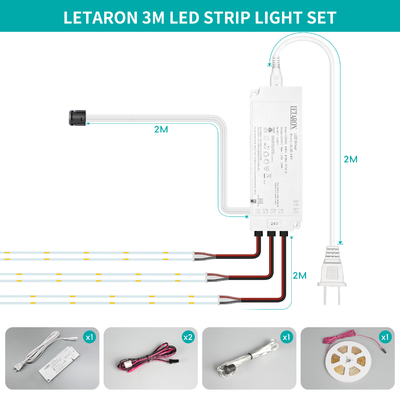 LETARON COB LED Şerit Işığı 24V LED Teyp Işık,480 pcs/M LED'ler,Süper Parlak Yüksek Lumen 6000K Beyaz 3m, 3M Teyp ile Dimmable,30W UL Güç Tedarikçisi,Yatak Odası,Ev,Mutfak DIY için Touch SWITH