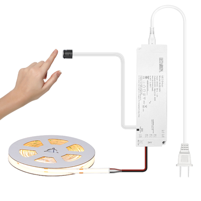 LETARON COB LED Şerit Işık 24V LED Şerit Işık, 480 adet/M LED, Süper Parlak Yüksek Lümen 3000K Sıcak Beyaz 5m, 5M Bant ile Kısılabilir, 60W UL Güç Kaynağı, YATAK ODASI, Ev, Mutfak DIY için DOKUNMATİK ANAHTAR